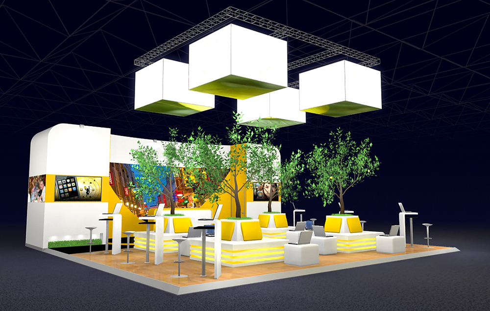 Very nice exhibition stand design with lemon and orange trees